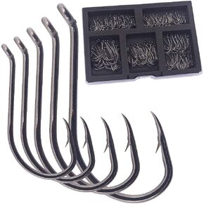 Octopus-Hook-Fishing-Beak-Circle-Hooks-Set-Saltwater-Freshwater-Red-Black 150 Pack