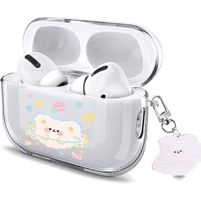 لحقيبة Airpods Pro 2 اللطيفة 2022 / Airpods Pro 2019 مع حلقة تسلق المفاتيح، حافظة Airpods Pro الثانية الشفافة بنمط الرسوم المتحركة غطاء ناعم مع زخارف للأطفال والفتيات والنساء (البطة والزهرة)