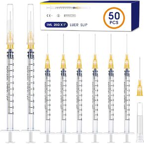 100 Pack 1ml Syringes with Needle-30Ga 0.5 Inch，Individually Sealed Packaging