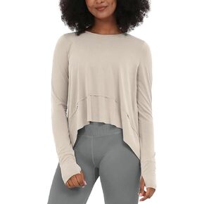 ODODOS Long Sleeve Tee for Women with Thumb Hole Athletic Gym Workout Crop Tops Yoga Shirts
