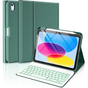 aMZCaSE for iPad 10th Generation Case with Keyboard 10.9 Inch 2022,7 Color Backlight Keyboard Case for iPad 10th Generation with Detachable Keyboard & Pencil Holder,Smart Wake/Up(Camellia Green)