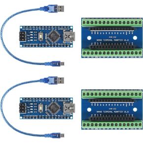 2 قطعة Mini Nano V3.0 ATmega328P لوحدة تحكم Arduino Micro Controller مع كابل USB + Nano V3.0 توسيع I/O Shield Board Breakout Screw Terminal محول in Kuwait