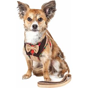 Pet Life ® Luxe Collection Dapperbone 2-in-1 Adjustable Fashion Dog Harness and Leash with Dog Bowtie by Collar - Pet Harness with Reversible Breathable Mesh and Alloy Dog Leash attachments