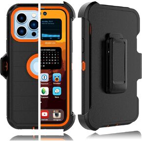 Tekcoo Case Compatible for iPhone 14 Pro | 6.1 inch | 2022 with [Built-in Screen Protector] Holster Locking Belt Clip [Military Grade 12FT Drop Tested] Full Body Carrying Kickstand Cover - Orange