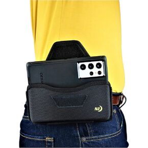Nite Ize Hardshell Nylon Phone Pouch for Samsung Galaxy S24 S23 S22 Ultra S21 S20 Plus 5G, Rugged, Heavy Duty Holster, Fixed Belt Clip Holder, Fits (Defender Commuter) Case On Cell Phone (Horizontal)
