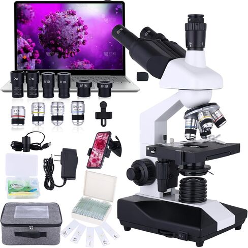Herwicm Compound Trinocular Microscope 40X-2500X Magnification, Research Grade Professional Microscope, Two Tier Mechanical Stage LED Illuminated Abbe Microscope, Adult Microscope with USB Camera and in Saudi Arabia