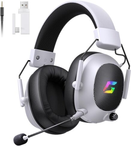 سماعة ألعاب لاسلكية لأجهزة PS5/PS4/PC، سماعات رأس بلوتوث 5.3 للألعاب مع ميكروفون عازل للضوضاء، صوت محيطي، مع دونجل USB/Type C، ضوء RGB، بطارية 50 ساعة - أسود in Saudi Arabia