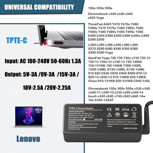 45W USB C Type C Laptop Charger Compatible with HP, Dell, Lenovo, Acer, Asus, Samsung, Google Fast Charging Chromebook Charger AC Adapter Power Cord Supply in Saudi Arabia