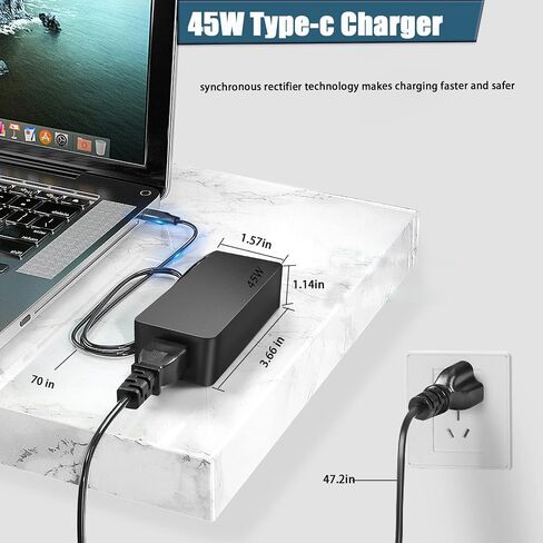 45W USB C Type C Laptop Charger Compatible with HP, Dell, Lenovo, Acer, Asus, Samsung, Google Fast Charging Chromebook Charger AC Adapter Power Cord Supply in Saudi Arabia
