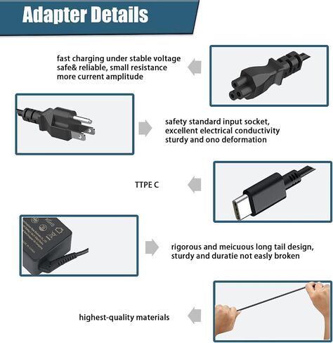 45W USB C Type C Laptop Charger Compatible with HP, Dell, Lenovo, Acer, Asus, Samsung, Google Fast Charging Chromebook Charger AC Adapter Power Cord Supply in Saudi Arabia
