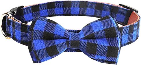LYSA Dog and Cat Collars,Detachable Adjustable Bow Tie Collar, British Style Plaid Bowtie-Quality PU Leather and Durable Polyester-Plastic Buckle Light (M, BluePlaid) in Saudi Arabia