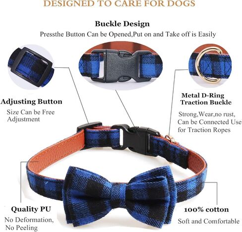 LYSA Dog and Cat Collars,Detachable Adjustable Bow Tie Collar, British Style Plaid Bowtie-Quality PU Leather and Durable Polyester-Plastic Buckle Light (M, BluePlaid) in Saudi Arabia