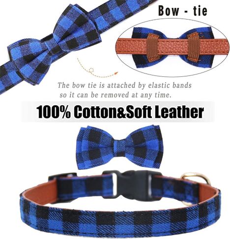 LYSA Dog and Cat Collars,Detachable Adjustable Bow Tie Collar, British Style Plaid Bowtie-Quality PU Leather and Durable Polyester-Plastic Buckle Light (M, BluePlaid) in Saudi Arabia