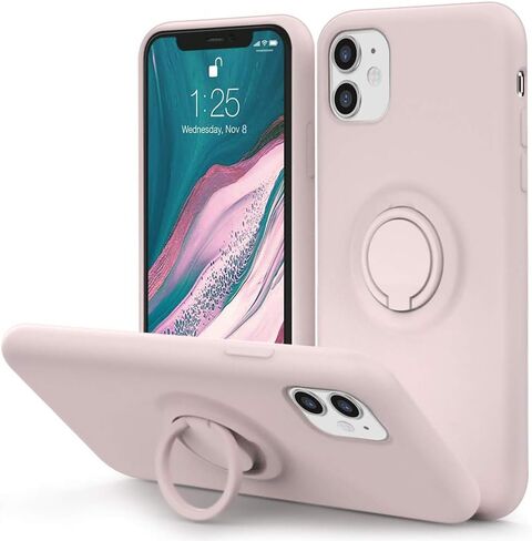 MOCCA for iPhone 11 Case with Ring Kickstand | Super Soft Microfiber Lining | Anti-Scratch Liquid Silicone Shock-Absorbing Case for iPhone 11 - Pink Sand in Saudi Arabia