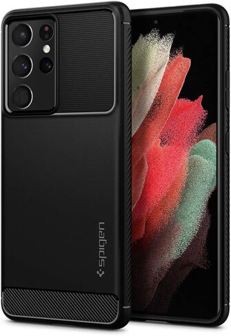 Spigen Rugged Armor مصمم لهاتف Galaxy S21 Ultra (2021) - أسود مطفي in Saudi Arabia
