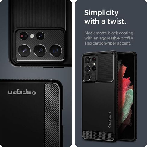 Spigen Rugged Armor مصمم لهاتف Galaxy S21 Ultra (2021) - أسود مطفي in Saudi Arabia