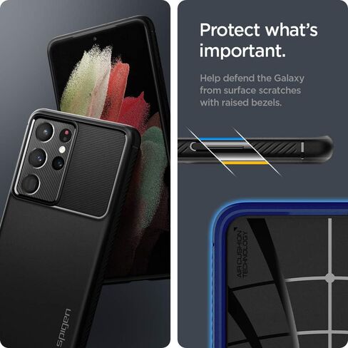Spigen Rugged Armor مصمم لهاتف Galaxy S21 Ultra (2021) - أسود مطفي in Saudi Arabia