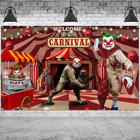 Tatuo Halloween Circus Photography Backdrop 6x4 ft Creepy Carnival Party Decoration Halloween Scary Clown Banner Horror Theme Welcome to The Carnival Background for Birthday Party Decor Supplies in Saudi Arabia