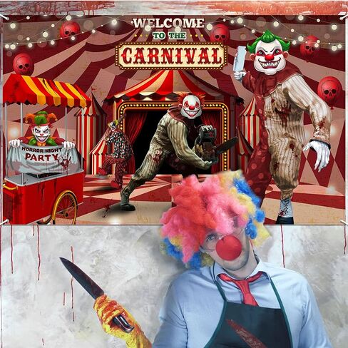 Tatuo Halloween Circus Photography Backdrop 6x4 ft Creepy Carnival Party Decoration Halloween Scary Clown Banner Horror Theme Welcome to The Carnival Background for Birthday Party Decor Supplies in Saudi Arabia