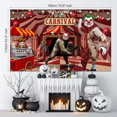 Tatuo Halloween Circus Photography Backdrop 6x4 ft Creepy Carnival Party Decoration Halloween Scary Clown Banner Horror Theme Welcome to The Carnival Background for Birthday Party Decor Supplies in Saudi Arabia
