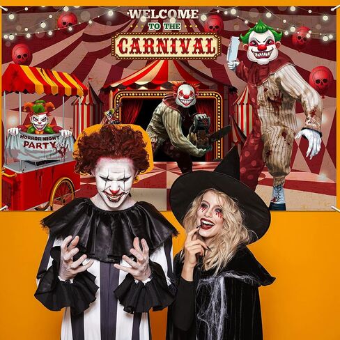 Tatuo Halloween Circus Photography Backdrop 6x4 ft Creepy Carnival Party Decoration Halloween Scary Clown Banner Horror Theme Welcome to The Carnival Background for Birthday Party Decor Supplies in Saudi Arabia