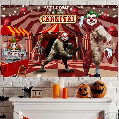 Tatuo Halloween Circus Photography Backdrop 6x4 ft Creepy Carnival Party Decoration Halloween Scary Clown Banner Horror Theme Welcome to The Carnival Background for Birthday Party Decor Supplies in Saudi Arabia