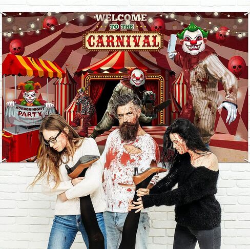 Tatuo Halloween Circus Photography Backdrop 6x4 ft Creepy Carnival Party Decoration Halloween Scary Clown Banner Horror Theme Welcome to The Carnival Background for Birthday Party Decor Supplies in Saudi Arabia