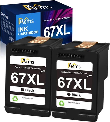 خرطوشة حبر بديلة معاد تصنيعها لطابعة HP 67 67XL Envy 6052 6058 6075 DeskJet 2732 2755 DeskJet Plus 4152 4155 4158 (2 أسود) in Kuwait