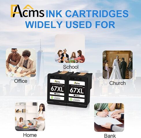 خرطوشة حبر بديلة معاد تصنيعها لطابعة HP 67 67XL Envy 6052 6058 6075 DeskJet 2732 2755 DeskJet Plus 4152 4155 4158 (2 أسود) in Kuwait