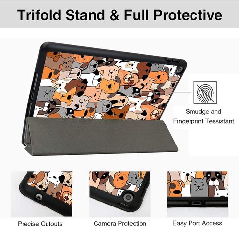 Hi Space for iPad 9th 8th 7th Generation Case for iPad 10.2 Case 2021 2020 2019 Dog with Pencil Holder, Cartoon Cute Shockproof Protective Cover Auto Sleep Wake for A2270 A2428 A2429 A2197 in Saudi Arabia