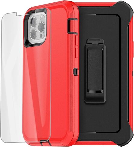 AICase for iPhone 13 Pro Case with Belt-Clip Holster, Screen Protector, Heavy Duty Protective Phone Case, Military Grade Full Body Protection Shockproof/Dustproof/Drop Proof Rugged Tough Cover (Red) in Saudi Arabia