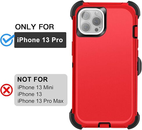 AICase for iPhone 13 Pro Case with Belt-Clip Holster, Screen Protector, Heavy Duty Protective Phone Case, Military Grade Full Body Protection Shockproof/Dustproof/Drop Proof Rugged Tough Cover (Red) in Saudi Arabia