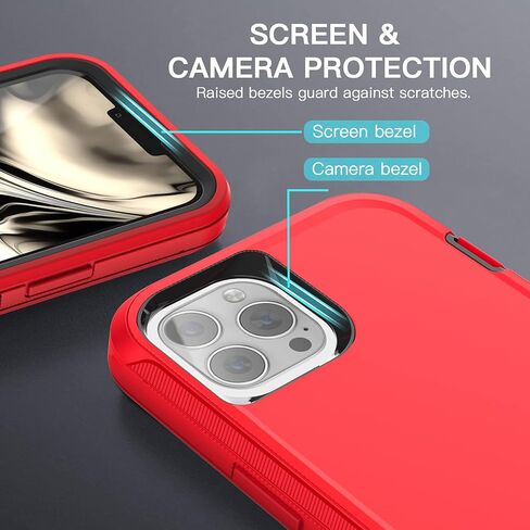 AICase for iPhone 13 Pro Case with Belt-Clip Holster, Screen Protector, Heavy Duty Protective Phone Case, Military Grade Full Body Protection Shockproof/Dustproof/Drop Proof Rugged Tough Cover (Red) in Saudi Arabia