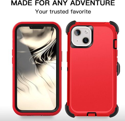 AICase for iPhone 13 Pro Case with Belt-Clip Holster, Screen Protector, Heavy Duty Protective Phone Case, Military Grade Full Body Protection Shockproof/Dustproof/Drop Proof Rugged Tough Cover (Red) in Saudi Arabia