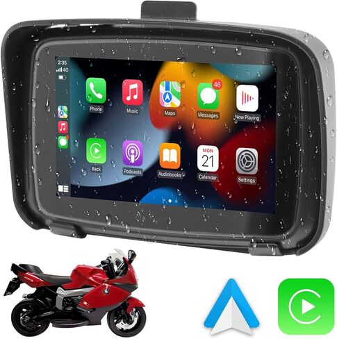 EZoneTronics 5" Motorcycle GPS Navigation Device with Wireless CarPlay & Android Auto, IPX7 Waterproof Touch Screen Support Mirror Link/Bluetooth/FM/Siri/GPS/Google in Kuwait