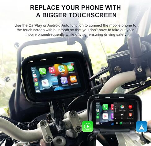 EZoneTronics 5" Motorcycle GPS Navigation Device with Wireless CarPlay & Android Auto, IPX7 Waterproof Touch Screen Support Mirror Link/Bluetooth/FM/Siri/GPS/Google in Kuwait