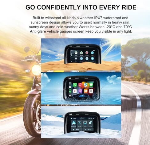 EZoneTronics 5" Motorcycle GPS Navigation Device with Wireless CarPlay & Android Auto, IPX7 Waterproof Touch Screen Support Mirror Link/Bluetooth/FM/Siri/GPS/Google in Kuwait