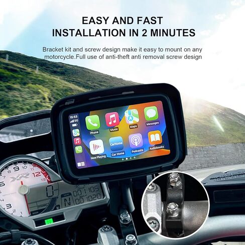 EZoneTronics 5" Motorcycle GPS Navigation Device with Wireless CarPlay & Android Auto, IPX7 Waterproof Touch Screen Support Mirror Link/Bluetooth/FM/Siri/GPS/Google in Kuwait