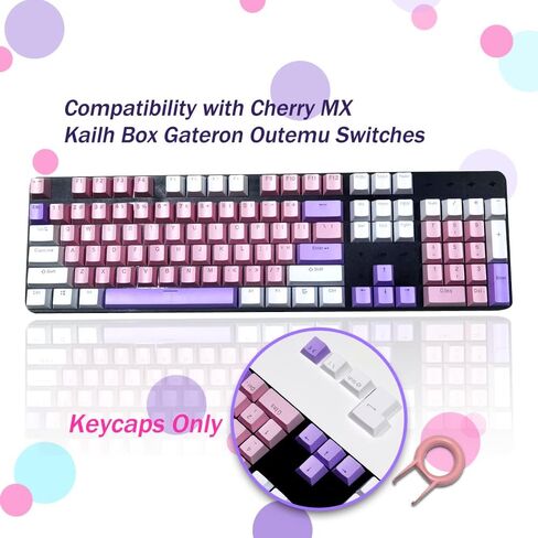 مجموعة 104 أغطية مفاتيح | أغطية مفاتيح ABS بإضاءة خلفية للوحة المفاتيح الميكانيكية MX - ملف تعريف OEM للوحة المفاتيح الميكانيكية 61 87 104 (104، أرجواني + وردي + أبيض) in Kuwait