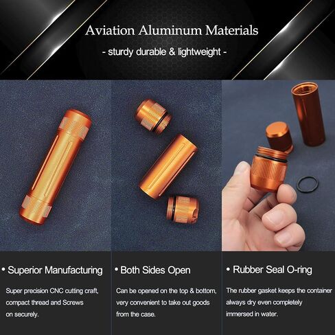 Aluminium Alloy Air-tight EDC Accessory Case, Pill Fob Capsule Keychain, Long Waterproof Match Case Battery Holder, Smell Proof Container Sealed Jar, Outdoor Survival Storage Metal Container Dry Box in Kuwait