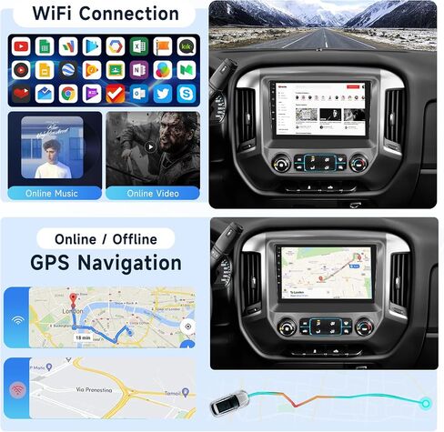 ستيريو راديو السيارة 2G+64G لسيارة Chevy Silverado GMC Sierra 2014-2018 مع CarPlay/Android Auto، وحدة رأس شاشة تعمل باللمس 10.1 بوصة Android 13، GPS/WiFi/Bluetooth/وصلة مرآة/SWC/HD in Saudi Arabia