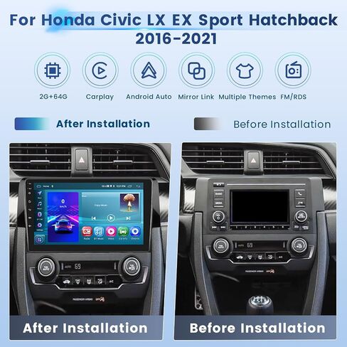 2+64G Android 13 CarPlay راديو ستيريو للسيارة Honda Civic LX EX Sport Hatchback 2016-2021، شاشة لمس عالية الدقة 9 بوصة متوافقة مع Android Auto، كاميرا احتياطية AHD، وصلة مرآة، GPS، WiFi، FM RDS in Saudi Arabia