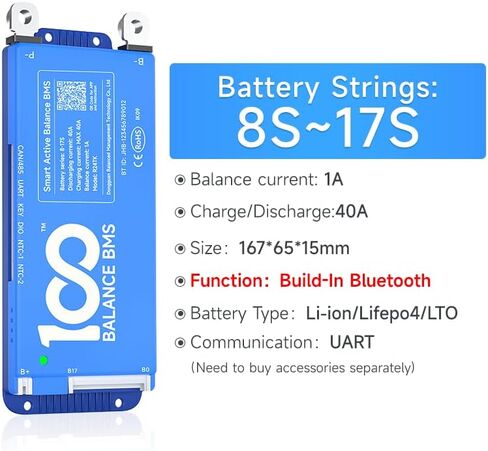 100BALANCE 150A 8S-24S Smart BMS Srandard Version with Active Balancer and Build-in Bluetooth APP/UART for Lithium Battery NCM/LFP/LTO Pack in Saudi Arabia