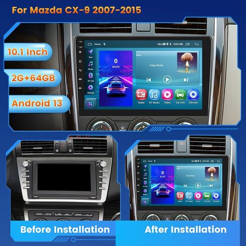 2+64 جيجابايت Inefala لسيارة Mazda CX9 2007-2015 Android 13 ستيريو راديو السيارة مع CarPlay Android Auto، مجموعة ستيريو بشاشة لمس 10.1 بوصة مع WiFi FM/RDS GPS BT SWC USBBackup Camera MIC in Saudi Arabia