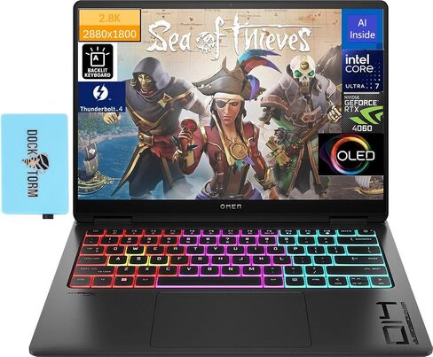 كمبيوتر محمول HP OMEN Transcend للألعاب مقاس 14.0 بوصة 120 هرتز OLED 2.8K (Intel Ultra 7-155H، GeForce RTX 4060 8GB، 16GB LPDDR5X، 2TB SSD، RGB KYB، Thunderbolt 4، WiFi 6E، Win 11 Home) مع موسع منفذ USB DKZ in Saudi Arabia