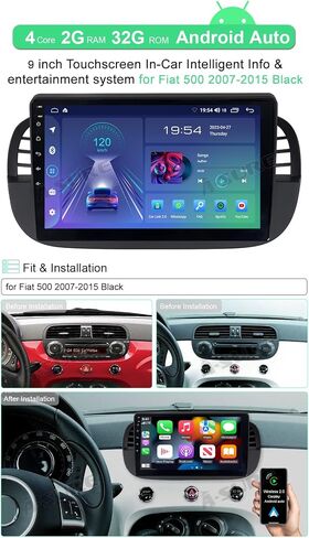 ASURE 9 inch Carplay Stereo Car in-Dash GPS Navigation Unit for Fiat 500 500C 2007-2015 Black,4 Core 2G+32G Android System Car Radio Receiver Auto,SWC,DSP,1280x720 IPS Touchscreen Multimedia Player in Saudi Arabia