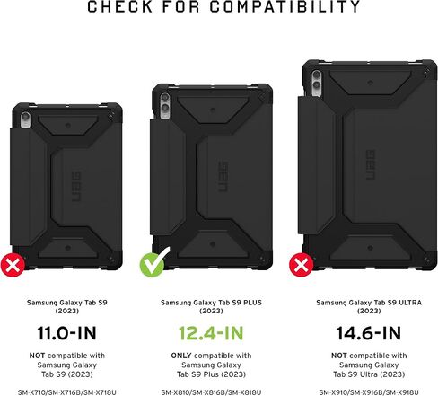 UAG Designed for Samsung Galaxy Tab S9 Plus Case 12.4" 2023 SM-X810 Metropolis SE Black, Multi-Angle Kickstand Folio with Auto Wake/Sleep & S Pen Holder Rugged Protective Cover by URBAN ARMOR GEAR in Saudi Arabia