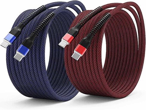 USB C to USB C Cable, 2 Pack 60W 10ft Nylon Braided USB Type C Fast Charging Cable Charger Cord for iPhone 15/15 Plus/15 Pro Max, MacBook Pro, iPad Pro Air, Samsung S24/S24 Ultra/S23 (Blue & Red) in Saudi Arabia