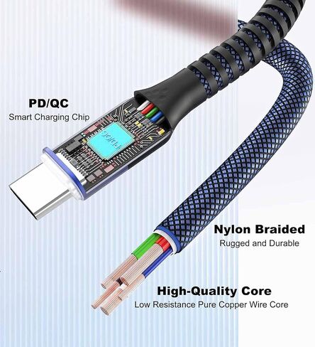 USB C to USB C Cable, 2 Pack 60W 10ft Nylon Braided USB Type C Fast Charging Cable Charger Cord for iPhone 15/15 Plus/15 Pro Max, MacBook Pro, iPad Pro Air, Samsung S24/S24 Ultra/S23 (Blue & Red) in Saudi Arabia