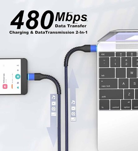 USB C to USB C Cable, 2 Pack 60W 10ft Nylon Braided USB Type C Fast Charging Cable Charger Cord for iPhone 15/15 Plus/15 Pro Max, MacBook Pro, iPad Pro Air, Samsung S24/S24 Ultra/S23 (Blue & Red) in Saudi Arabia